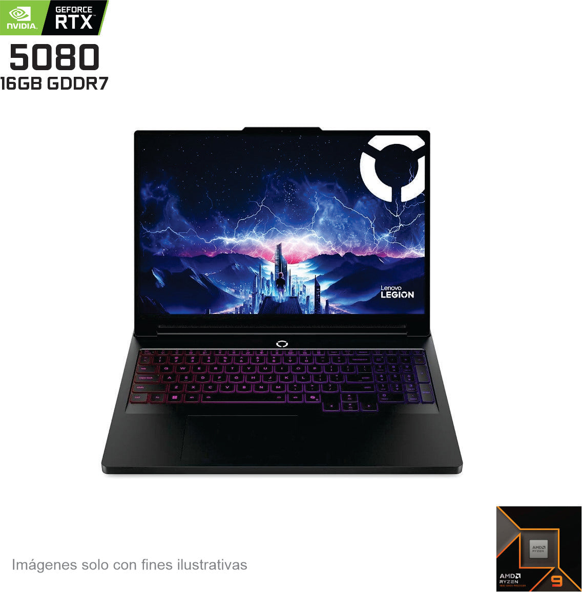 Lenovo Legion Pro 7 16AFR10H - AMD Ryzen 9 9955HX3D, 32GB, 1TB SSD, NVIDIA GeForce RTX 5080 16GB GDDR7, 16 pulgadas WQXGA, teclado retroiluminado, W11H