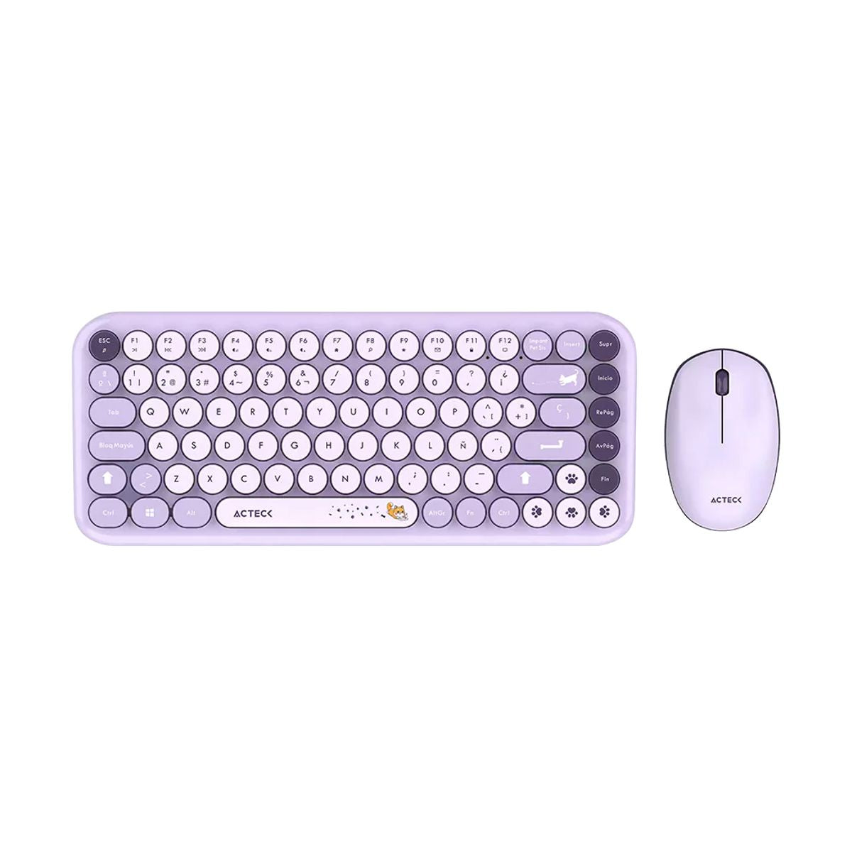 KIT TECLADO Y MOUSE INALAMBRICO ACTECK (AC-940252) MK480 CHIC K-COLORS,RF USB,85 TECLAS,65%,VIOLETA