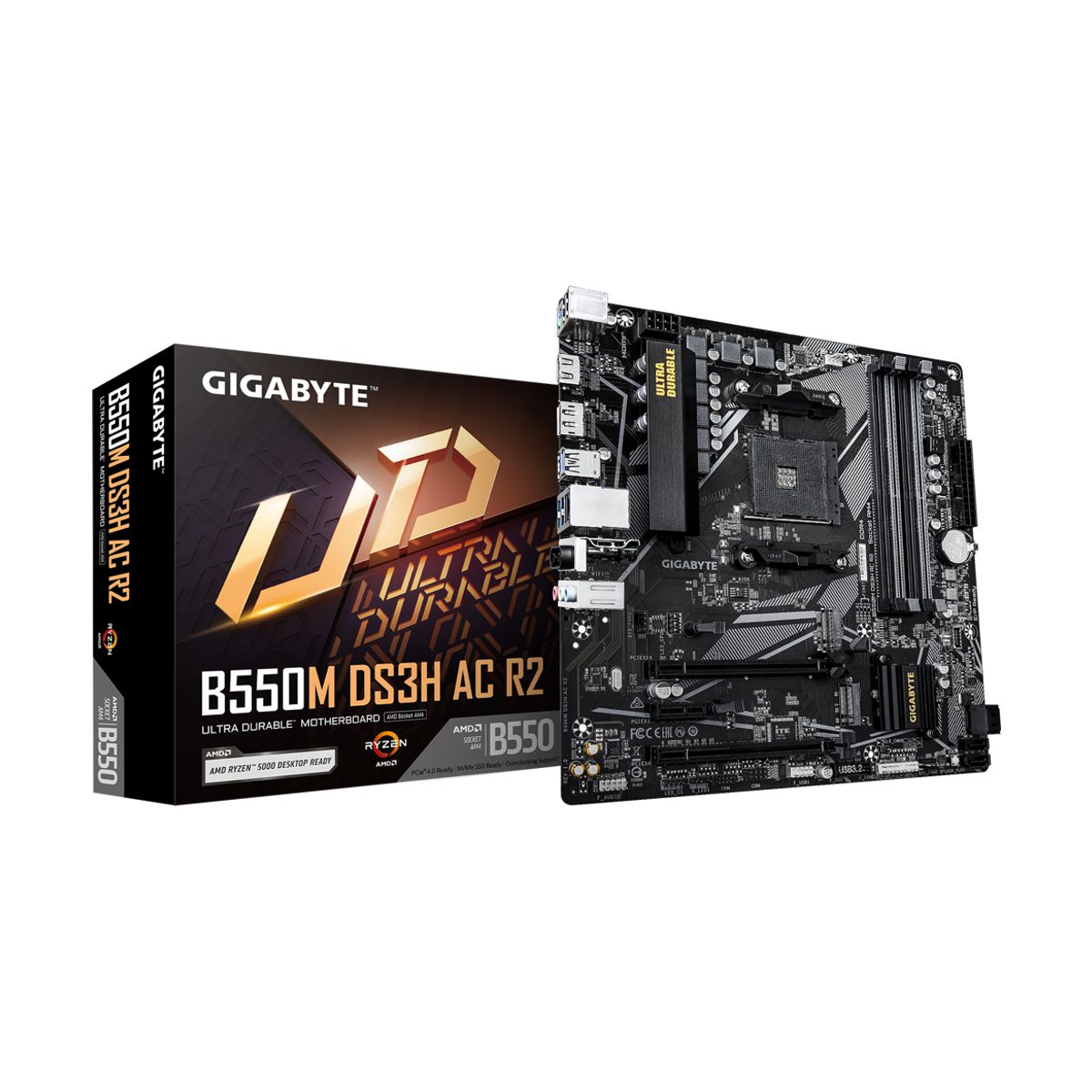 MOTHERBOARD GIGABYTE (B550M DS3H AC R2 1.0) SOCKET AM4,4*DDR4 3200MHZ,HDMI,DP,WIFI,BT4.2,MICRO ATX