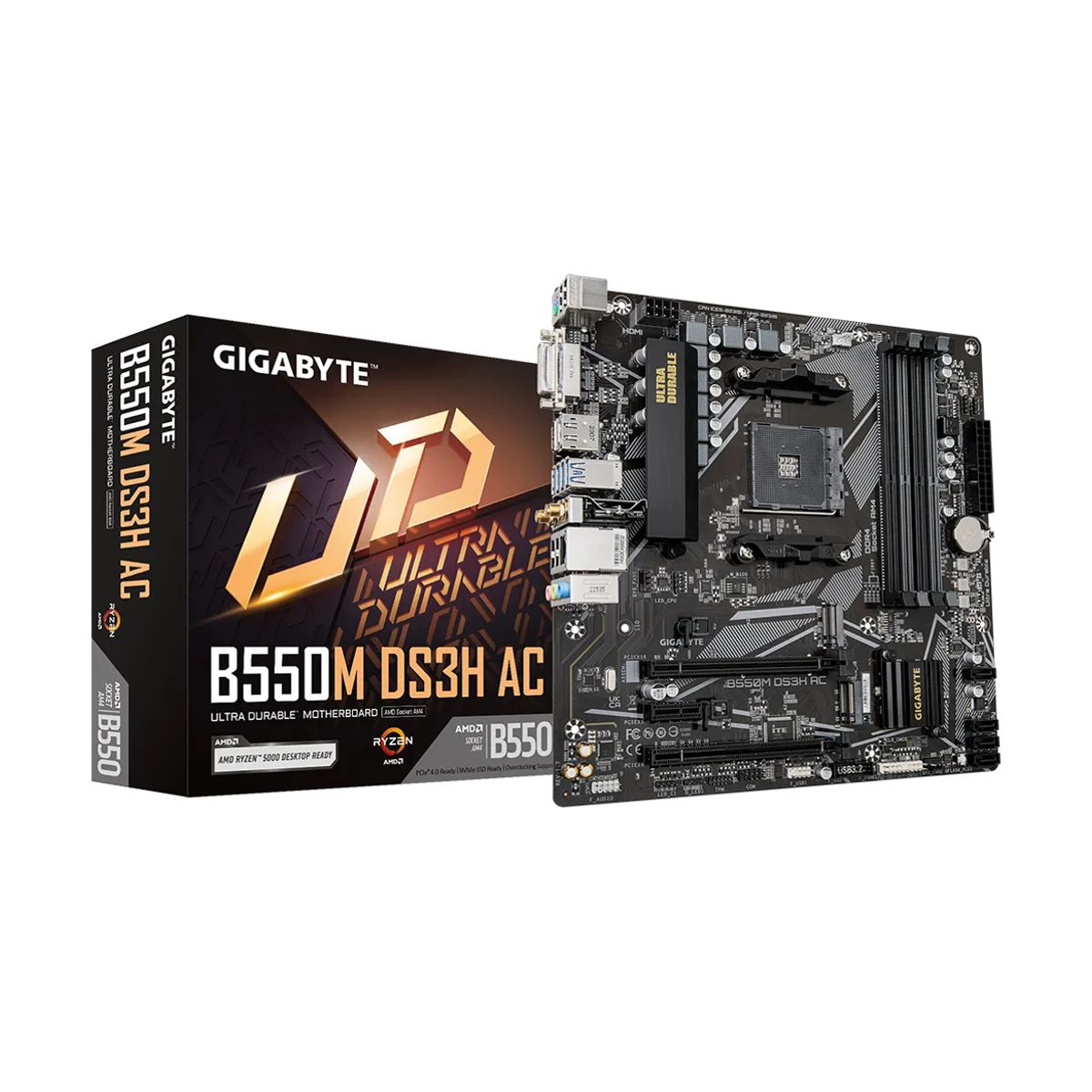 MOTHERBOARD GIGABYTE (B550M DS3H AC REV. 1.7) SOCKET AM4, 4* DDR4 ,HDMI,MICRO ATX,RGB FUSION,WIFI/BT