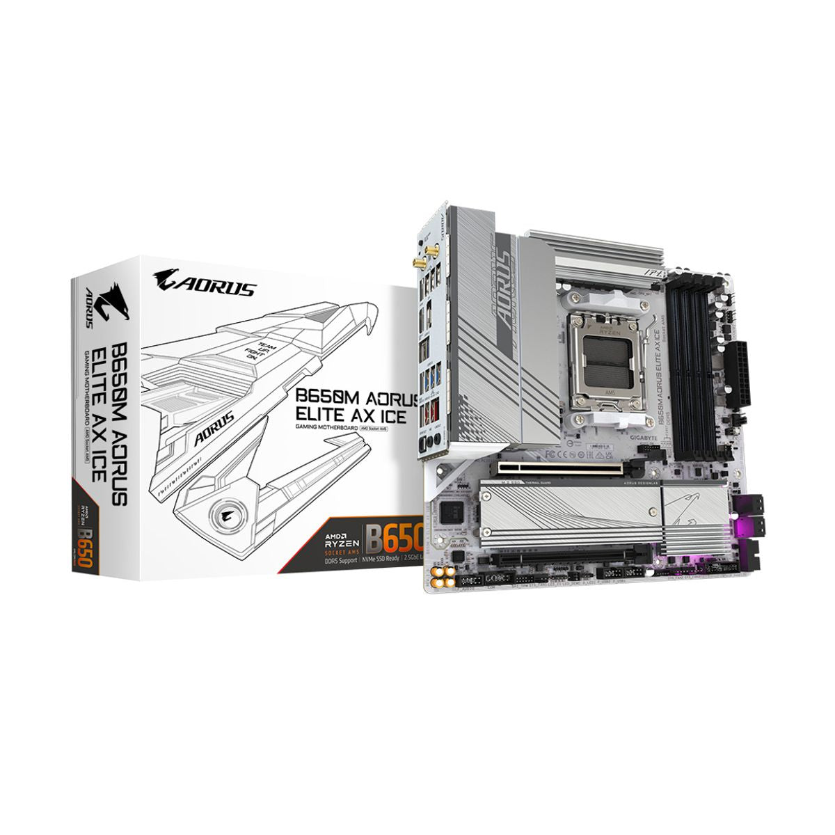 MOTHERBOARD GIGABYTE (B650M A ELITE AX ICE) SOCKET AM5, 4*DDR5 8000MHZ, HDMI, DP,MICRO ATX, WIFI6/BT