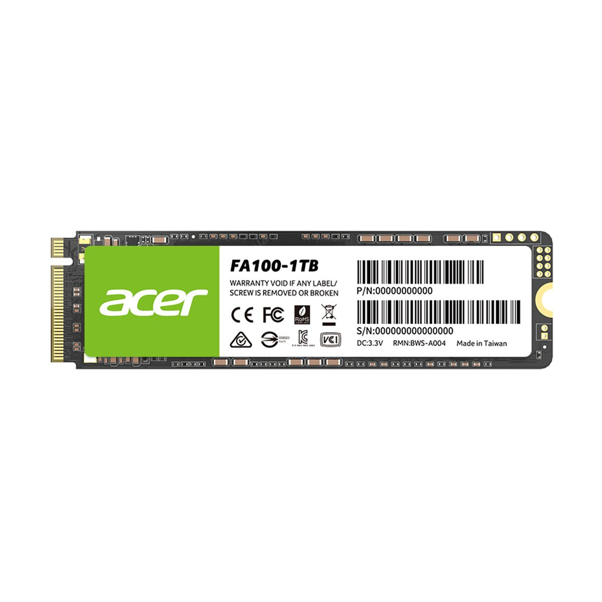 UNIDAD SSD M.2 ACER 1TB (BL.9BWWA.120) FA100, PCIE GEN3X4, 2280, 3300MB/S