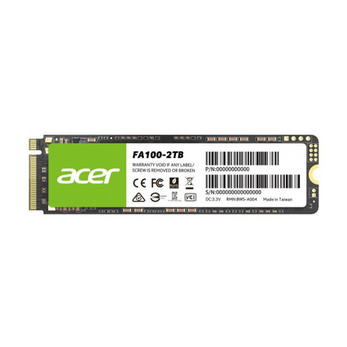 UNIDAD SSD M.2 ACER 2TB (BL.9BWWA.121) FA100, PCIE GEN3X4, 2280, 3300MB/S