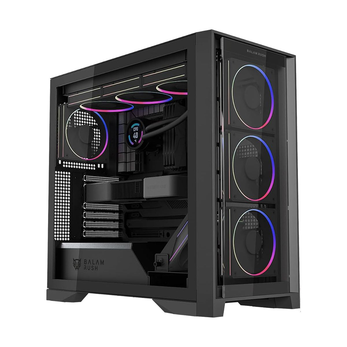 GABINETE BALAM RUSH (BR-941457) CARBONO POLAR TWIN MATE 9900,ATX,1*USB 3.1,CRISTAL,MESH,NEGRO