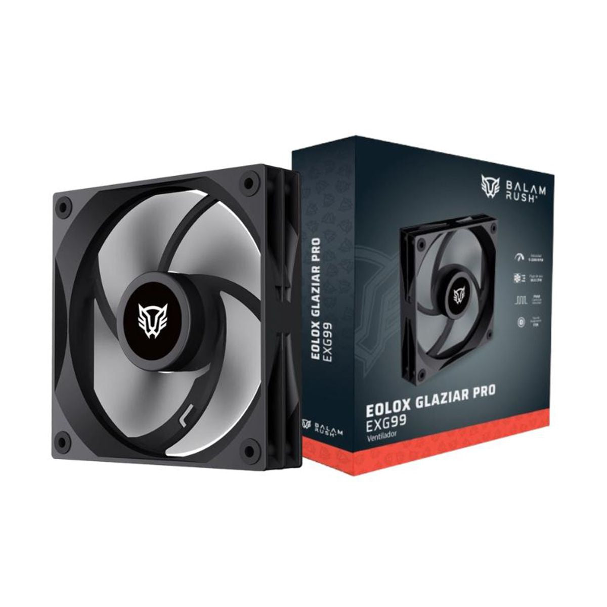 VENTILADOR P/GABINETE BALAM RUSH(BR-942188)EOLOX GLAZIAR PRO EXG99,ASPAS AERODINAMICAS,120MM,1 FAN,PWM 4PIN,NEGRO