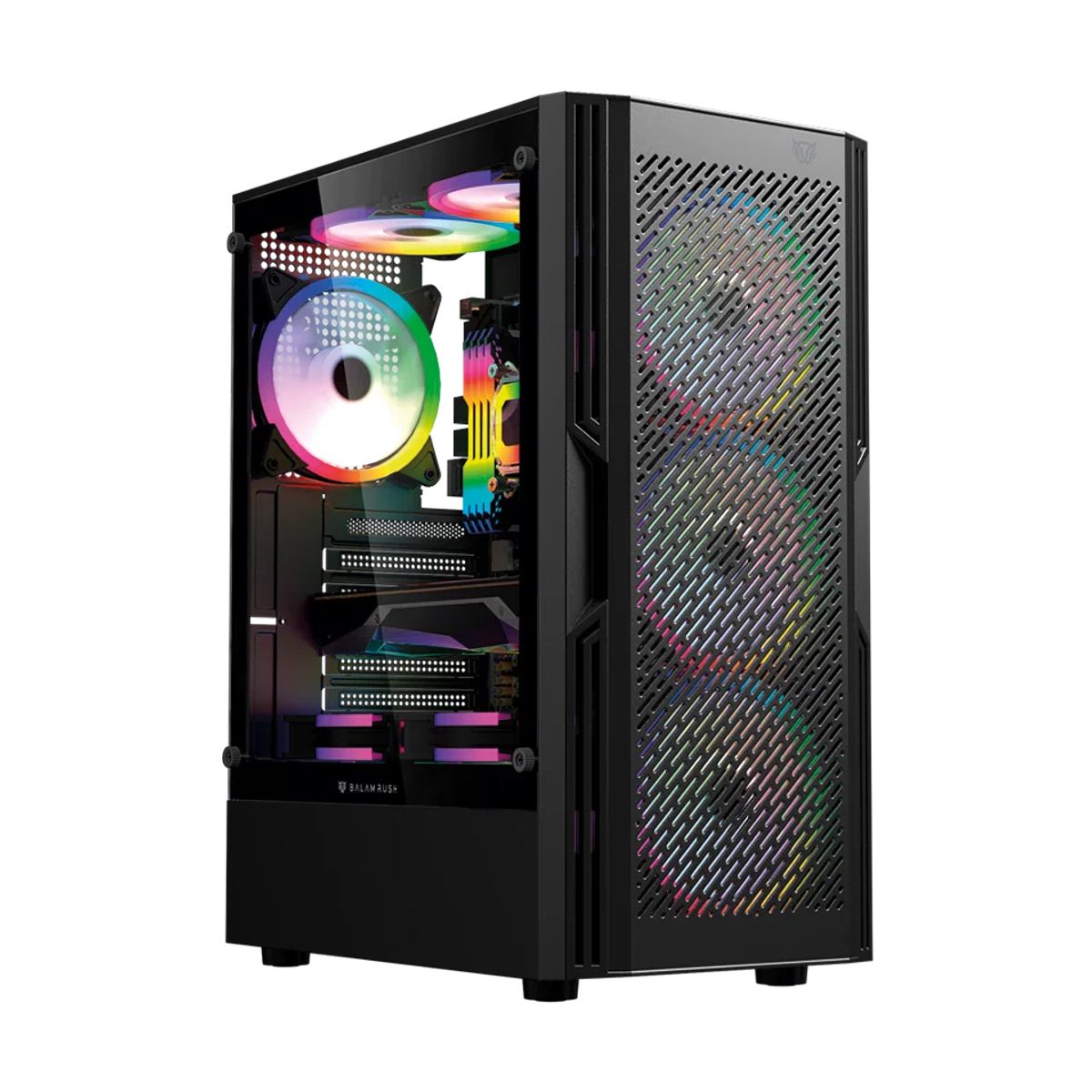 GABINETE BALAM RUSH(BR-943956) DRAGONFLY VENTRA GM570,MAX ATX,S/FUENTE,1*USB A 3.0,4FAN 120MM ARGB 4 PIN, CRISTAL,MESH,NEGRO