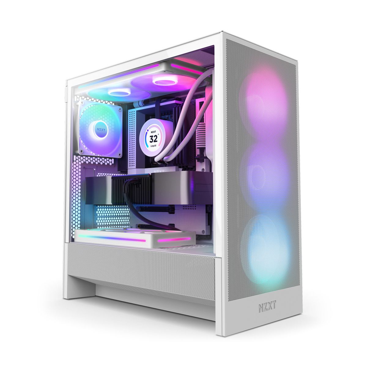 GABINETE NZXT (CC-H52FW-R1) H5 FLOW RGB COMPACT MID-TOWER ATX CASE WITH RGB FANS - BLANCO