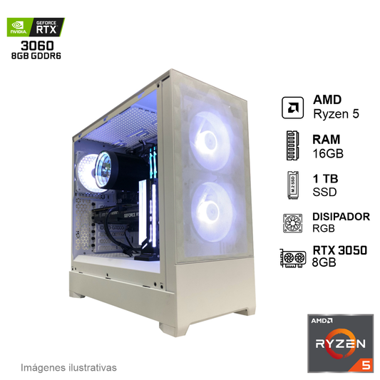 PC Gamer RTX 3060 AMD Ryzen 5 5500 16GB de RAM 1TB SSD 650W WIFI