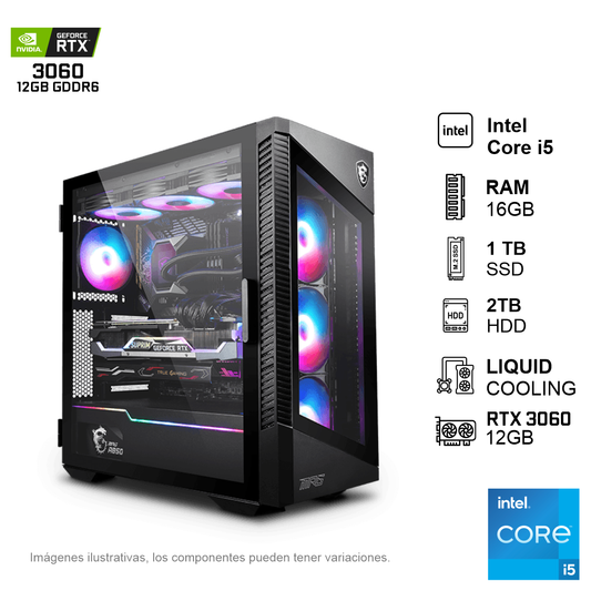 PC Gamer RTX 3060 Intel Core i5 12400 16GB de RAM 1TB SSD NVME 650W WIFI