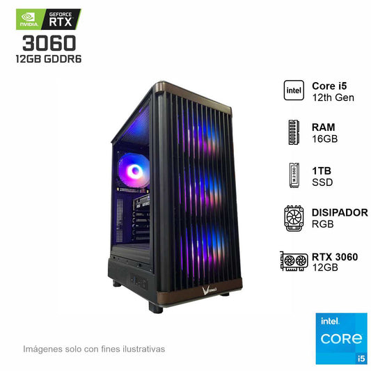 PC Gamer RTX 3060 Intel Core i5 12400F 16GB de RAM 1TB SSD NVME 650W WIFI