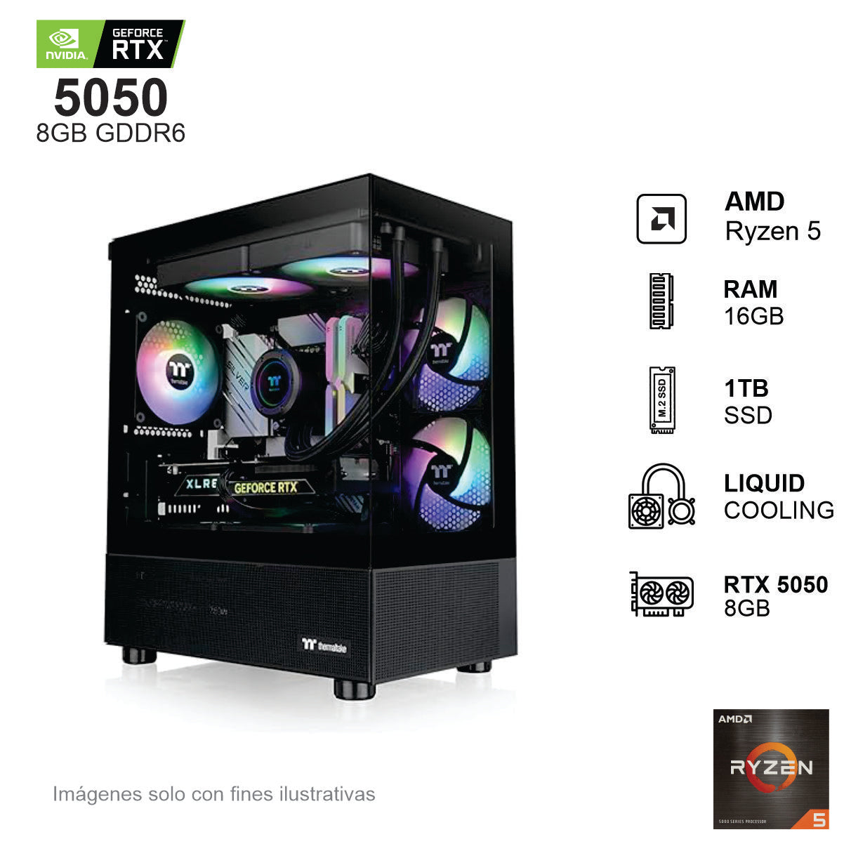 PC Gamer RTX 5050 AMD Ryzen 5 5500 16GB de RAM 1TB SSD NVME 650W WIFI