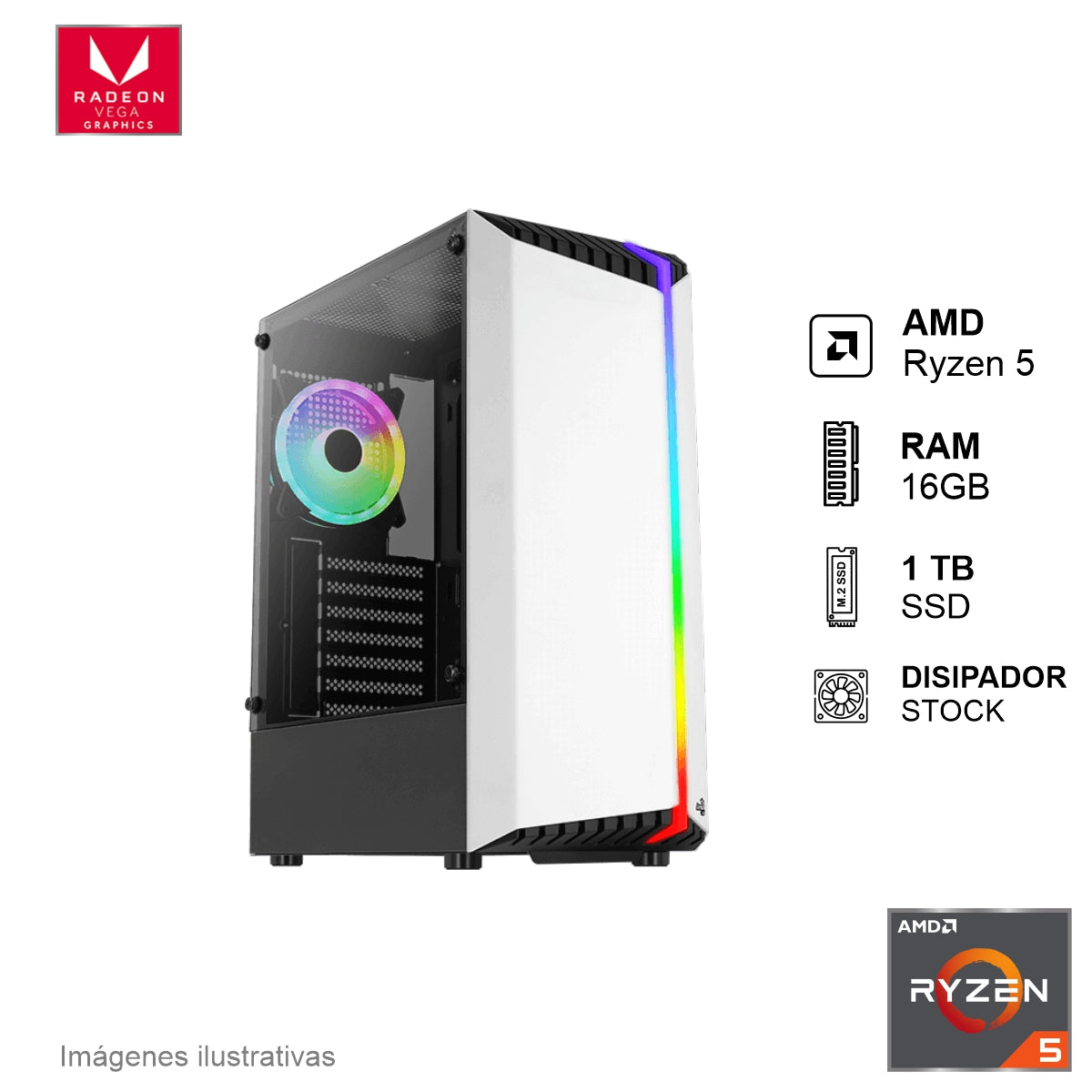 PC Gamer AMD Ryzen 5 5600G Memoria RAM de 16GB 1TB SSD 600W WIFI