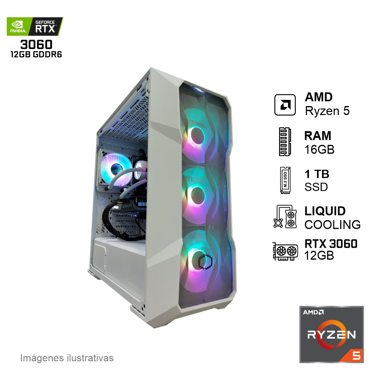PC Gamer RTX 3060 AMD Ryzen 5 5600X 16GB de RAM 1TB SSD NVME 650W WIFI