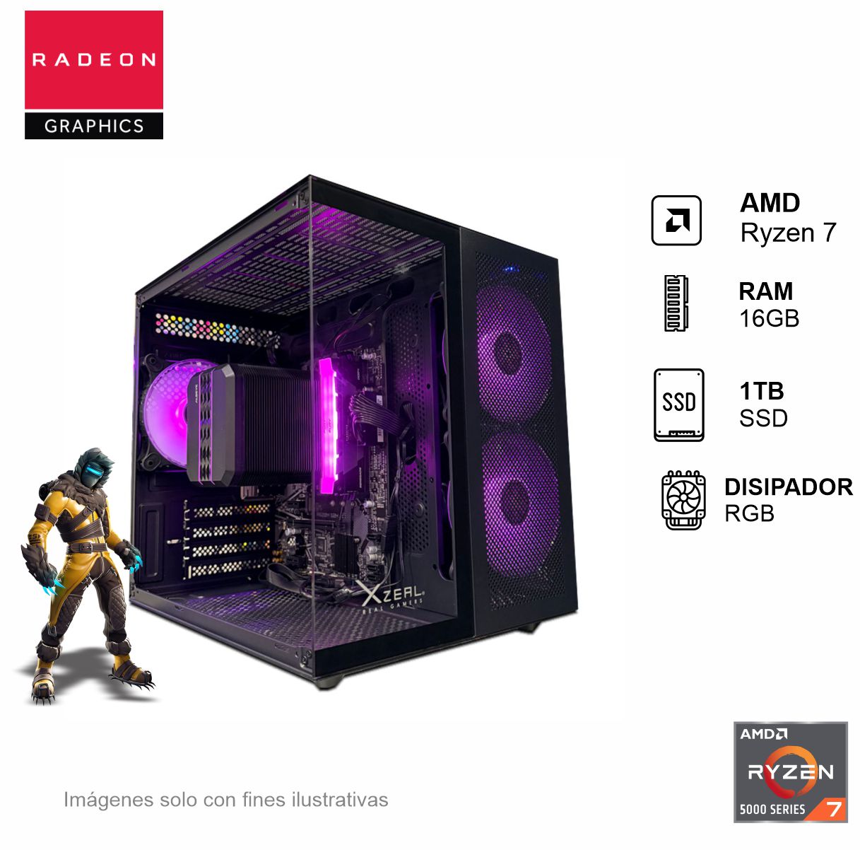 PC Gamer AMD Ryzen 7 5700G 16GB de RAM 1TB SSD 500W WIFI