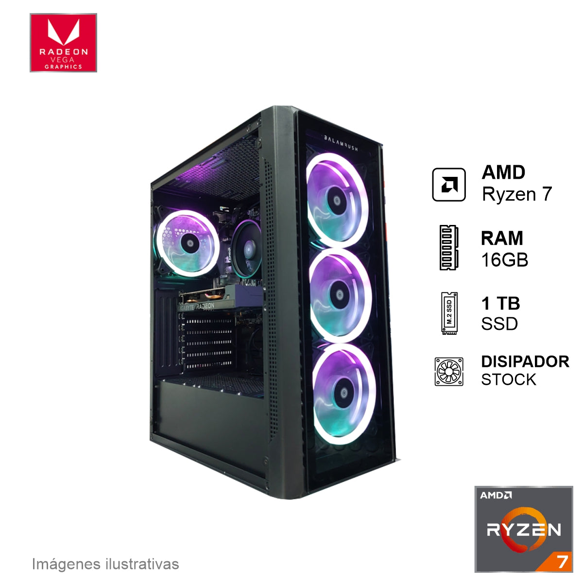 PC Gamer AMD Ryzen 7 5700G 16GB de RAM 1TB SSD 600W WIFI