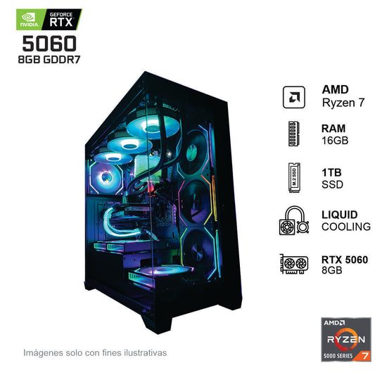 PC Gamer RTX 5060 AMD Ryzen 7 5700 16GB de RAM 1TB SSD NVME 650W WIFI