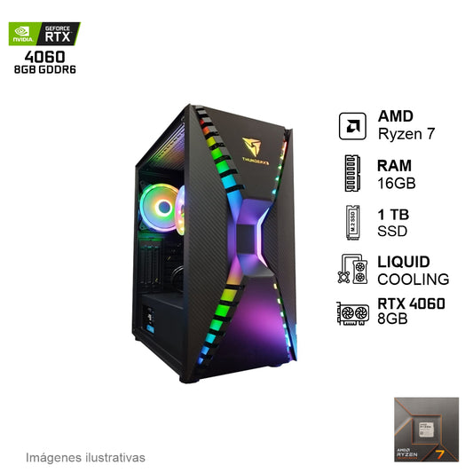 PC Gamer RTX 4060 AMD Ryzen 7 7700X 16GB de RAM 1TB SSD NVME 650W WIFI