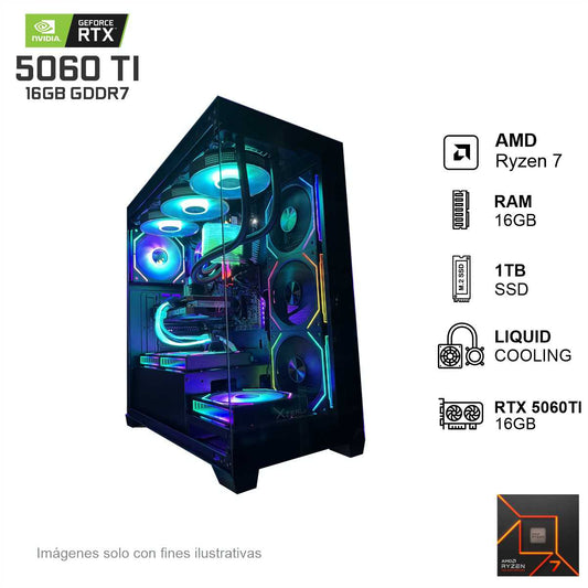 PC Gamer RTX 5060TI AMD Ryzen 7 7700X 16GB de RAM 1TB SSD NVME 650W WIFI