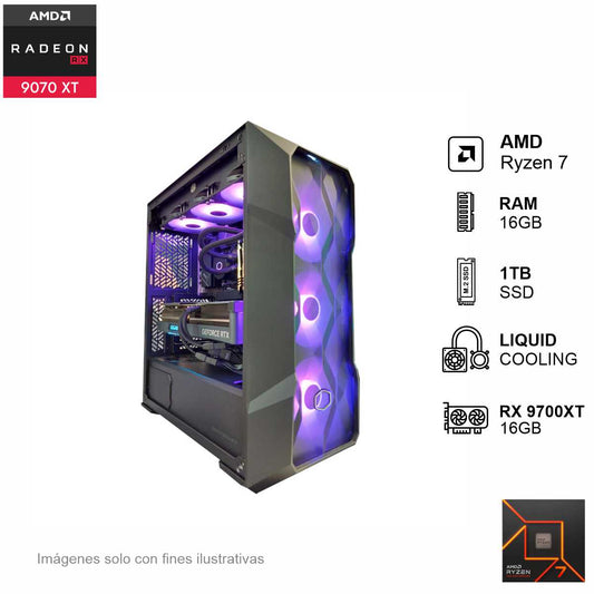 PC Gamer RX 9070XT AMD Ryzen 7 7700X 16GB de RAM 1TB SSD NVME 750W WIFI