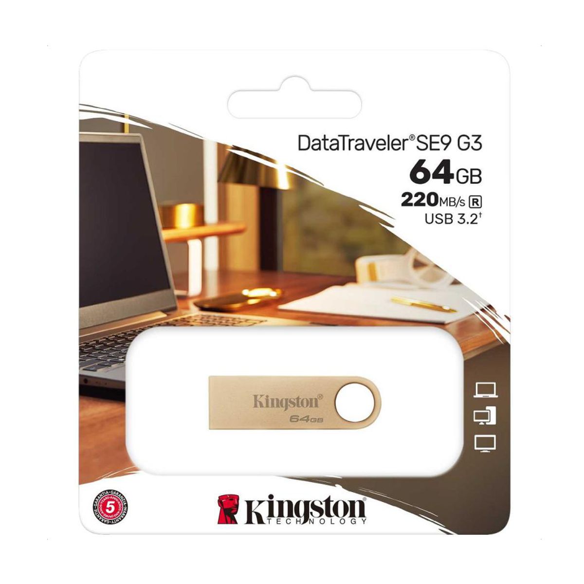 MEMORIA USB KINGSTON DATATRAVELER SE9 G3 64GB 3.2 GEN 1 METALICA ORO -