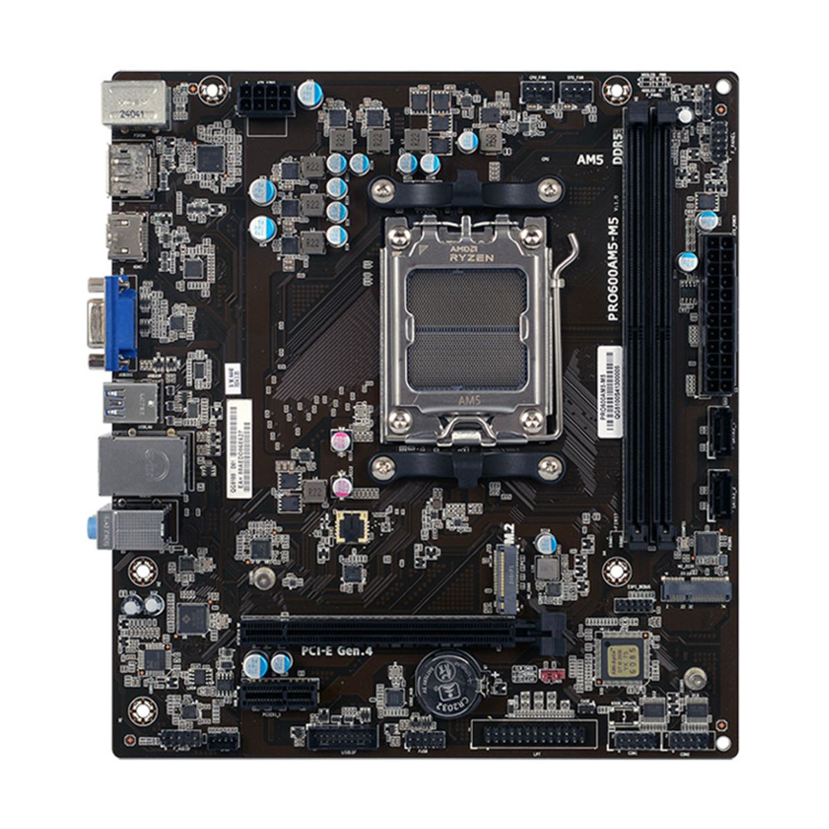 MOTHERBOARD ECS (89-206-QG5107) PRO600AM5-M5 V1.0, SOCKET AM5, DDR5 4800MHZ, HDMI,USB,VGA.