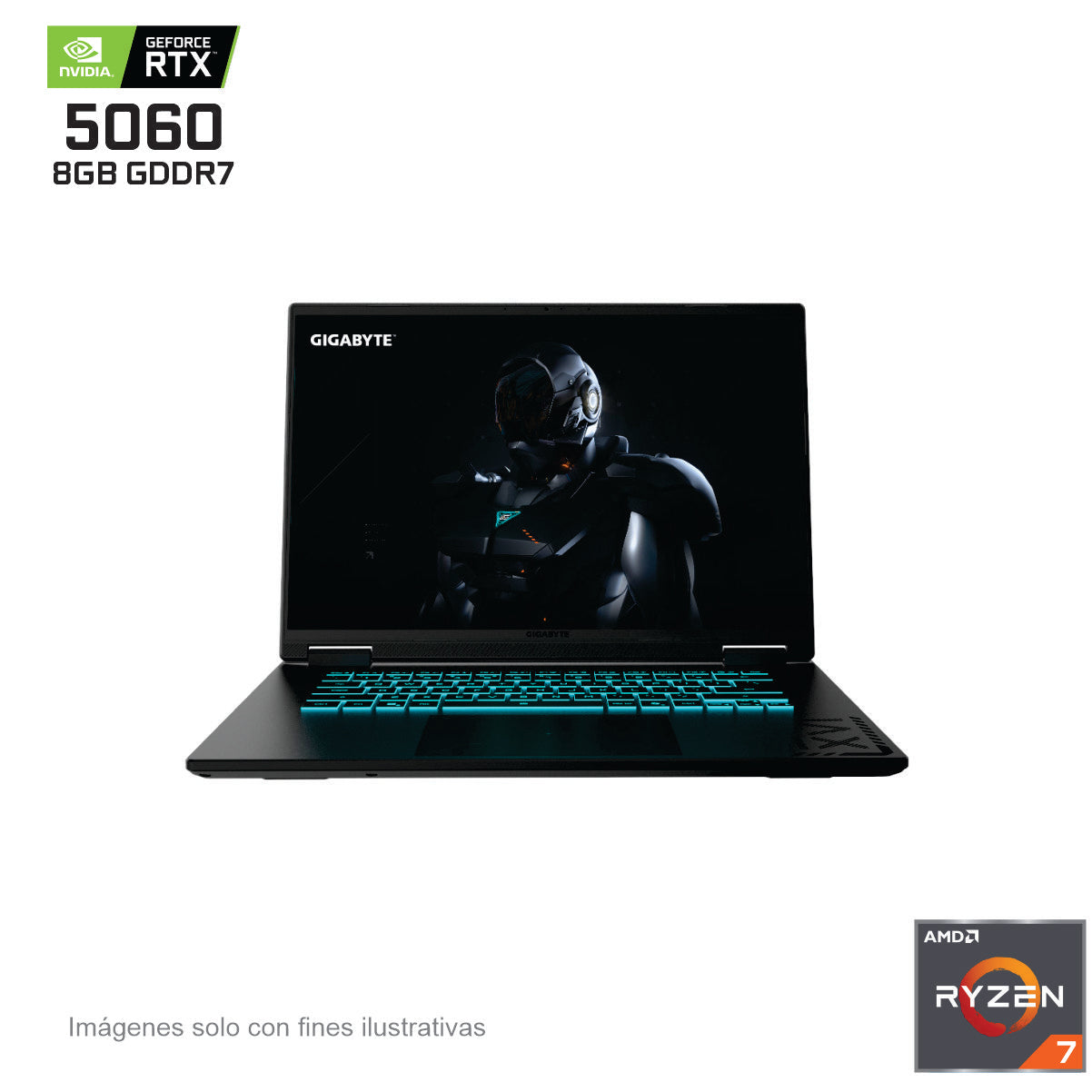NOTEBOOK GIGABYTE GAMING A16 5VHP3LA893SH - AMD Ryzen7 170, Grafica GeForce RTX 5060, Pantalla 16 pulgadas, Memoria 8 GB GDDR7, Memoria RAM 16 GB DDR5