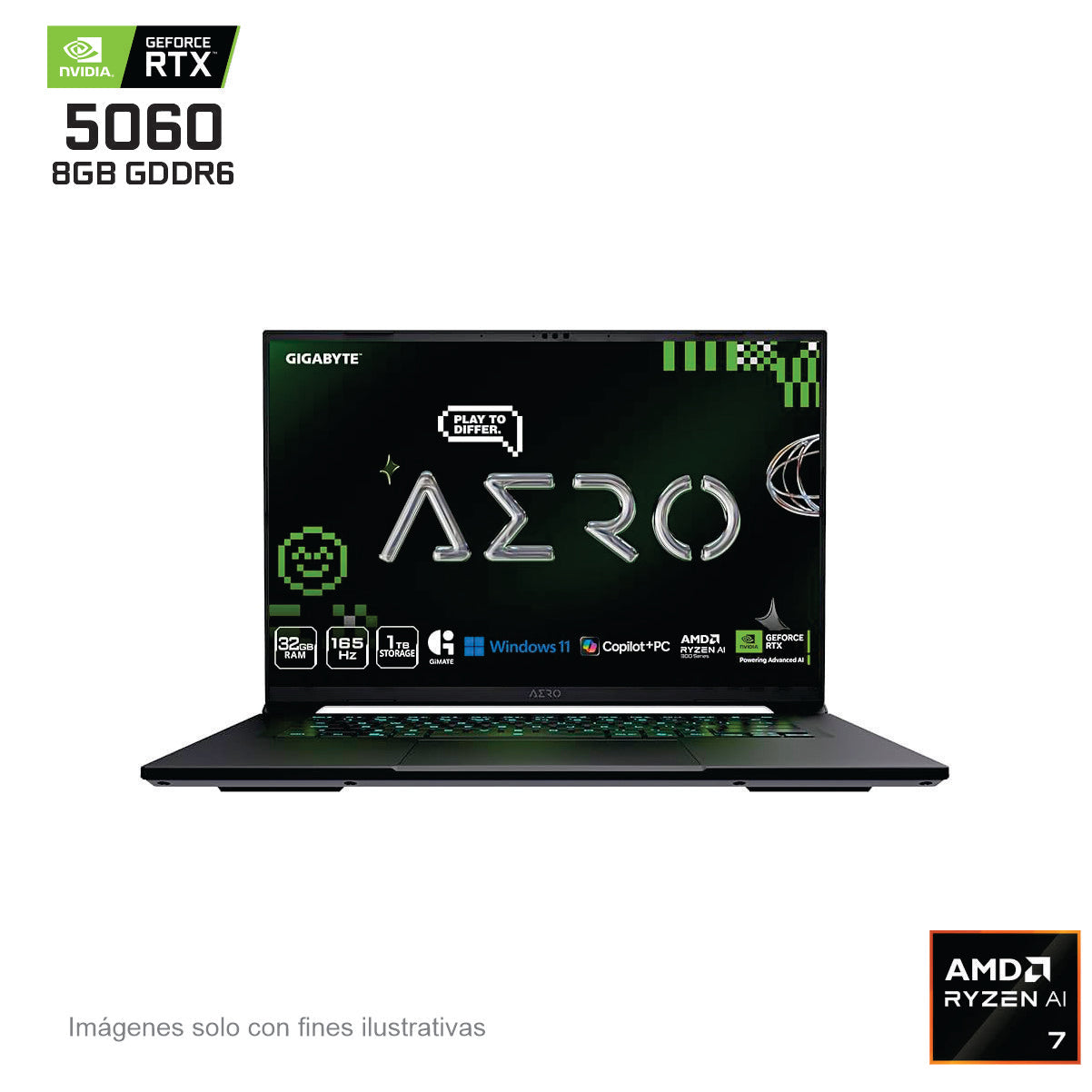 LAPTOP GIGABYTE 16" (GIGABYTE AERO X16 1VH93LAC94DH) RYZEN AI 7 350,RTX5060,16GB DDR5,165HZ,SSD 1TB
