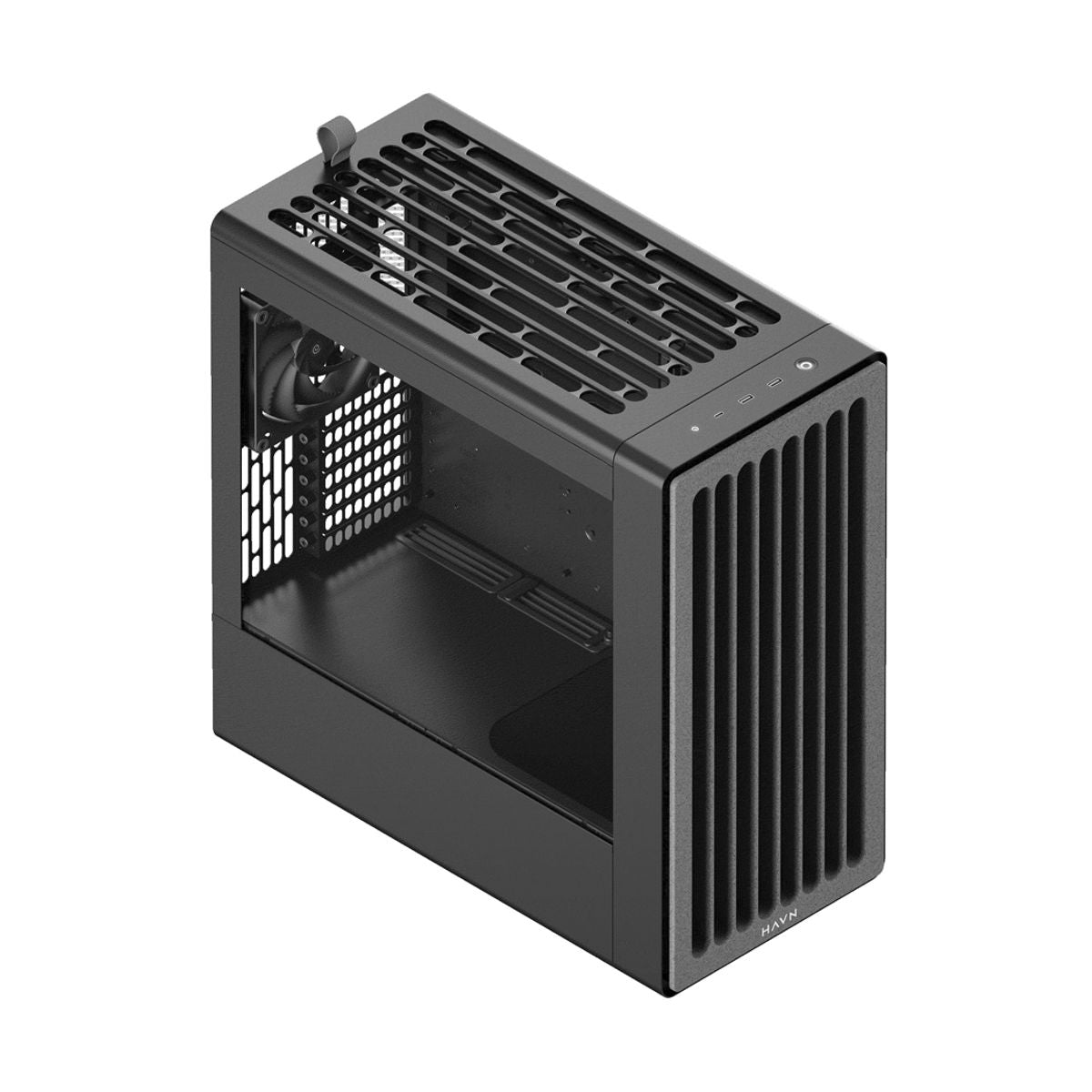 GABINETE HAVN (BF 360 FLOW BLACK) MEDIA TORRE, CRISTAL TEMPLADO, NEGRO