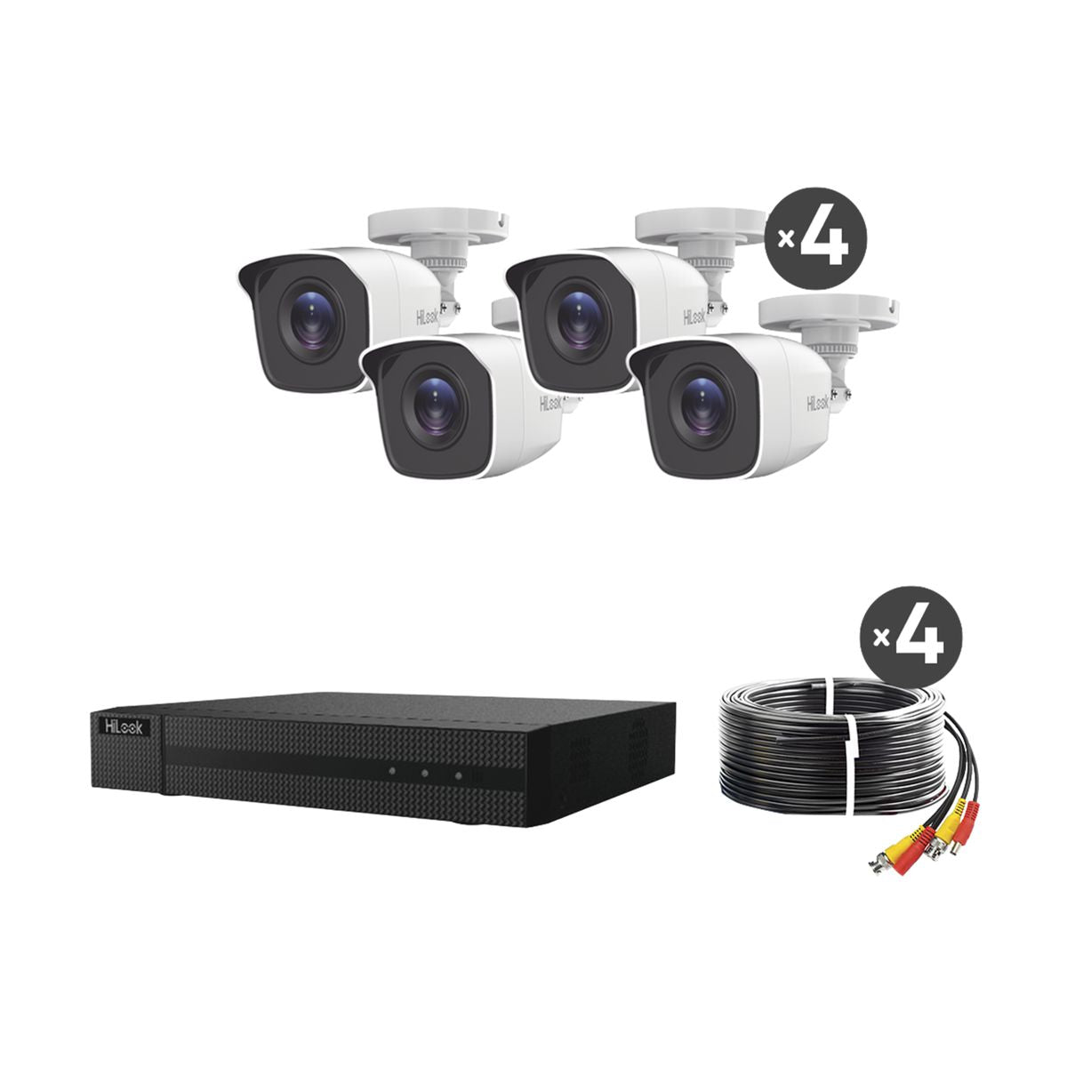 KIT TurboHD 1080p / DVR 4 canales / 4 Camaras Bala de Metal / H.265+ / 1 Fuente de Poder Profesional / Accesorios de Instalacion -