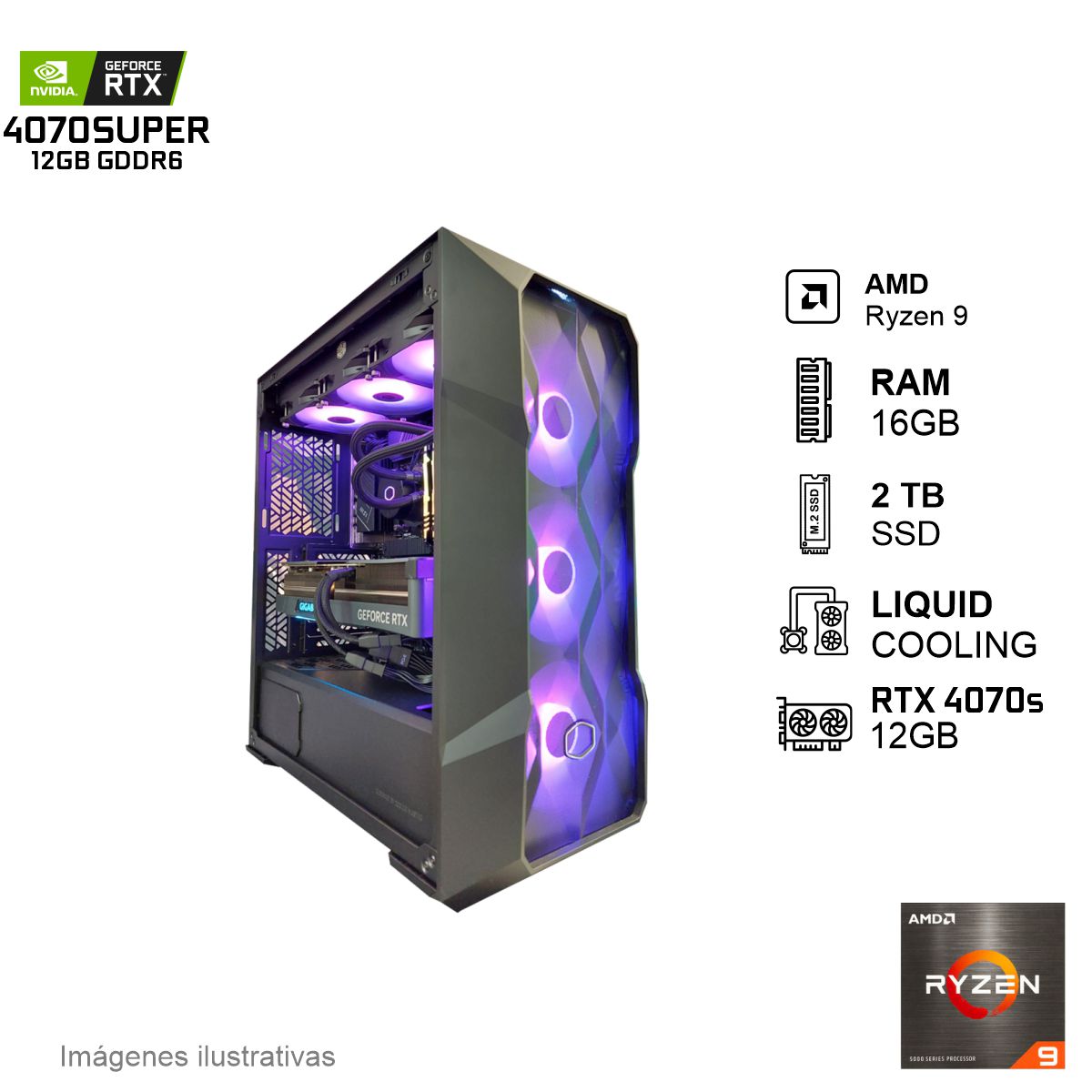 PC Gamer RTX 4070 SUPER AMD Ryzen 9 5900X 16GB de RAM 2TB SSD NVME 850W WIFI