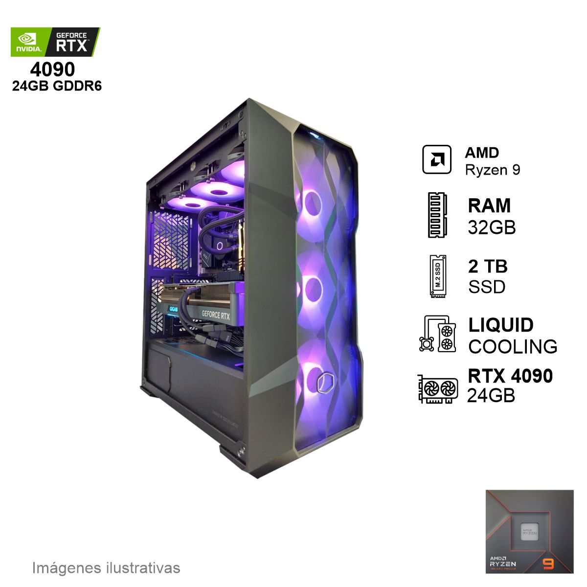 PC Gamer RTX 4090 RYZEN 9 7900 32GB de RAM 2TB SSD NVME 850W WIFI