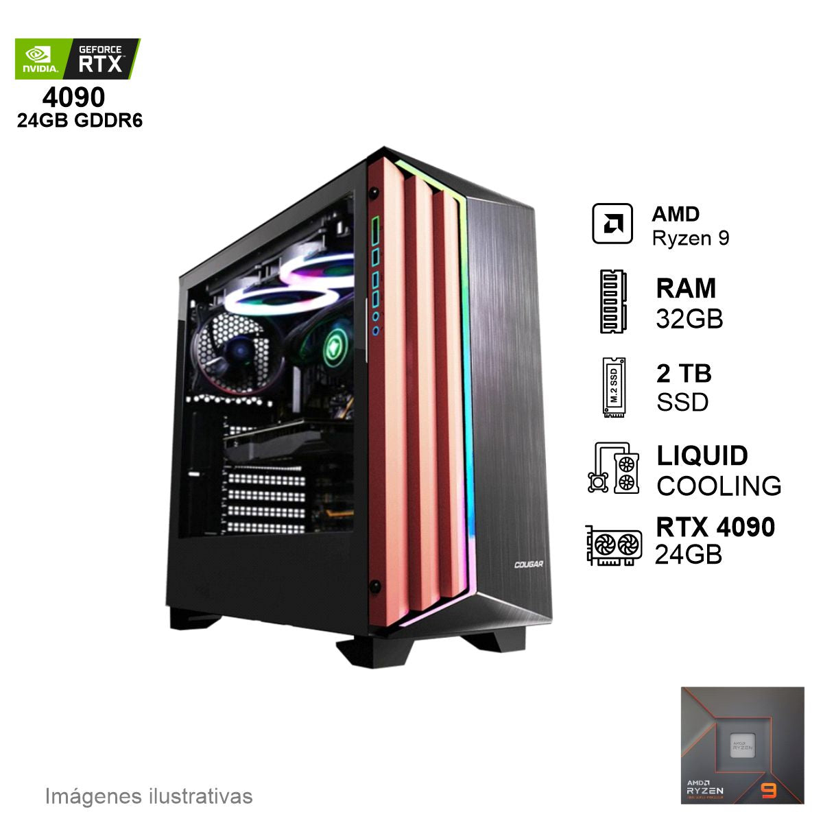 PC Gamer RTX 4090 RYZEN 9 7950X3D 32GB de RAM 2TB SSD NVME 850W WIFI