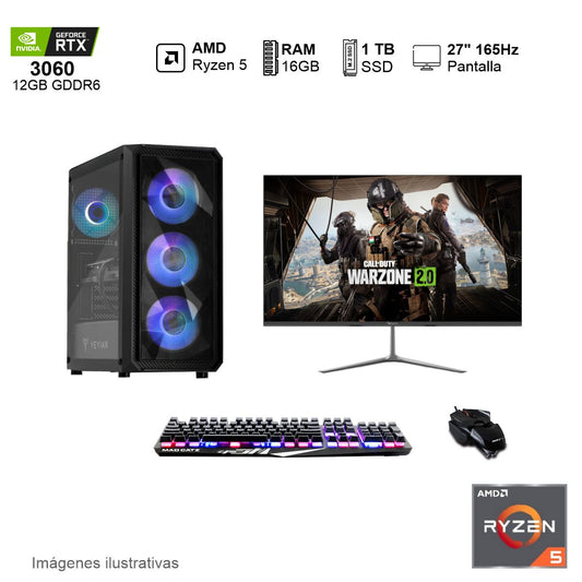 PC Gamer RTX 3060 AMD Ryzen 5 5600X 16GB de RAM 1TB SSD NVME 650W WIFI