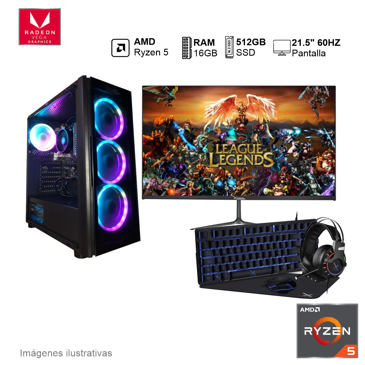 PC Gamer AMD Ryzen 5 4600G 16GB de RAM 512GB SSD 600W WIFI