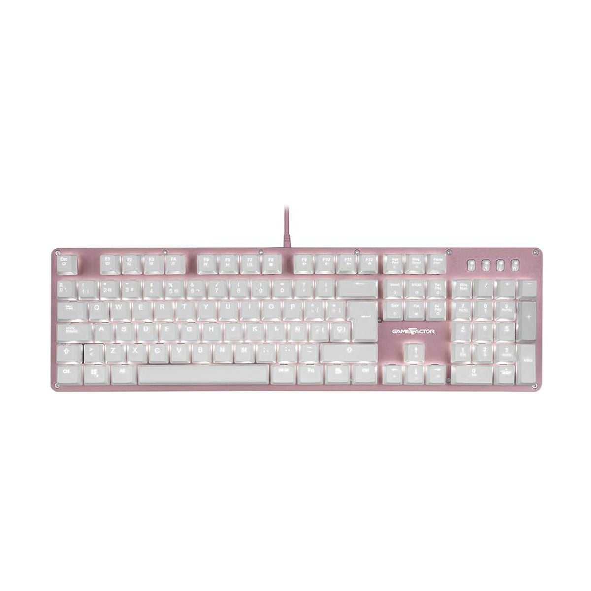TECLADO MECANICO GAME FACTOR KBG400 - RETROILUMINADO, SWITCH BLUE, USB, ROSA