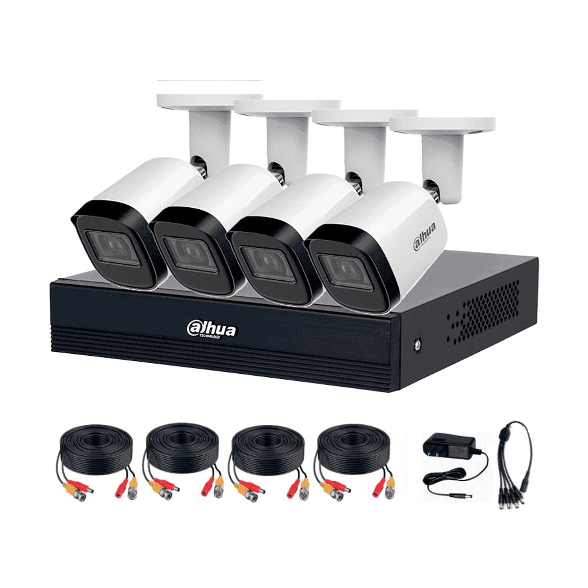 DAHUA KITXVR5104HS4KLI3+4HFW1500CMA- Kit de 4 canales 5 MP con audio y DVR de 4 CH - Soporta 4 canales + 4 IP o hasta 8 IP + 4 Camaras 5mp