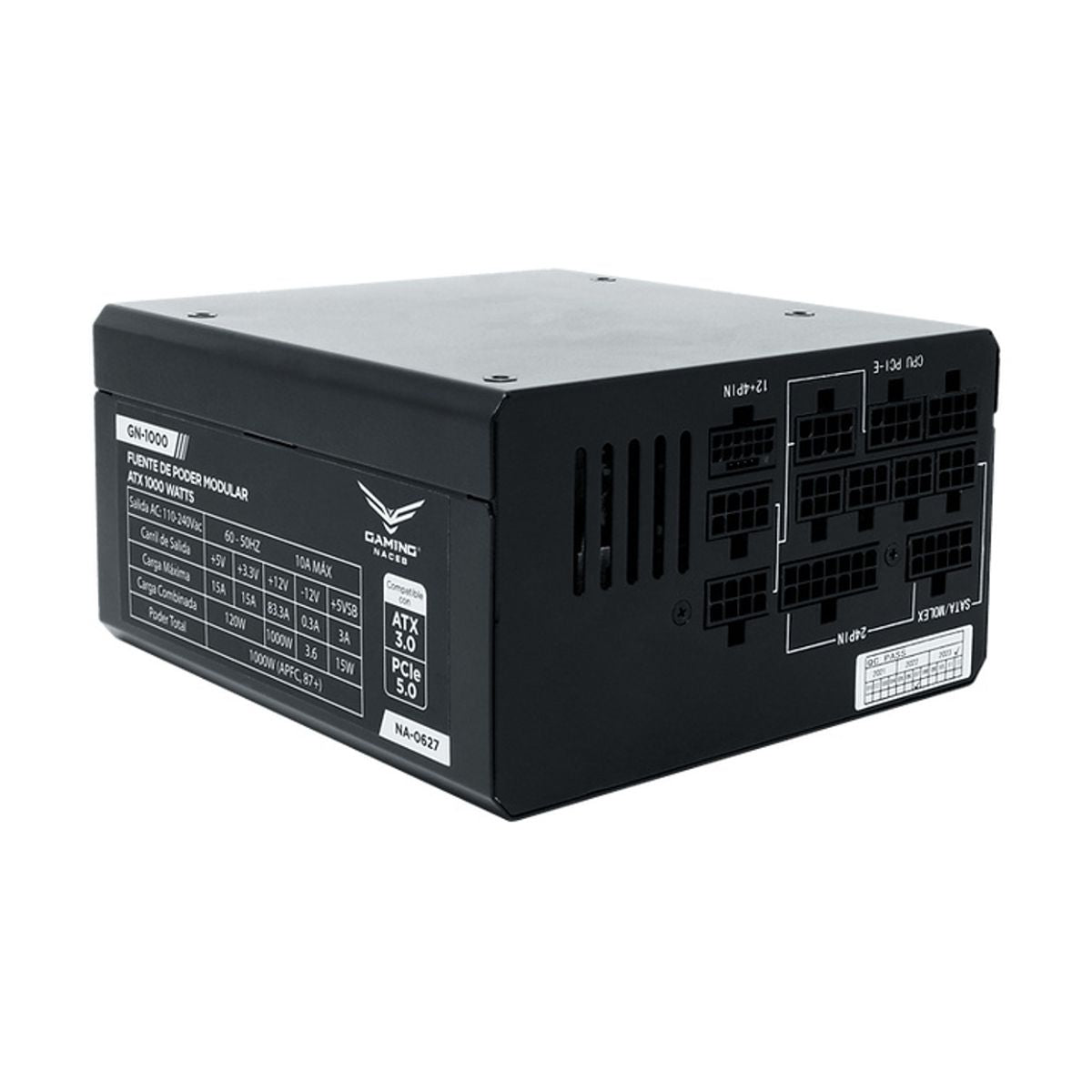 FUENTE DE PODER NACEB (NA-0627) 1000W, 80+ GOLD, MODULAR, 1*PCIE 5.0, 24 PIN ATX, 140MM FAN