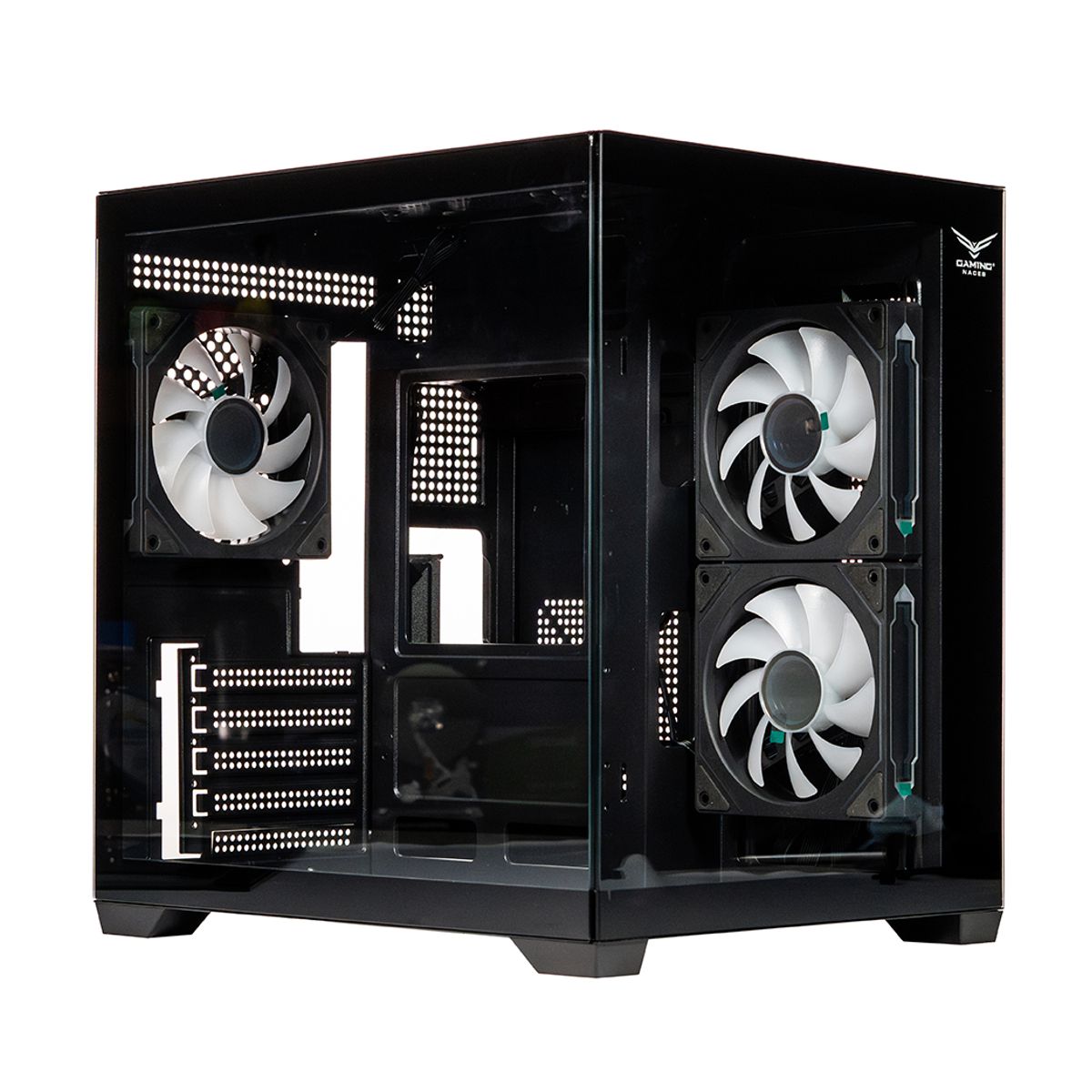 NACEB GABINETE GAMER C/VENTANA Cristal Templado - Ventiladores 2 Laterales 1 Trasera RGB, USB 3.0: 1/usb 2.0:1 HD audifonos/HD microfono, Negro NA-0636N