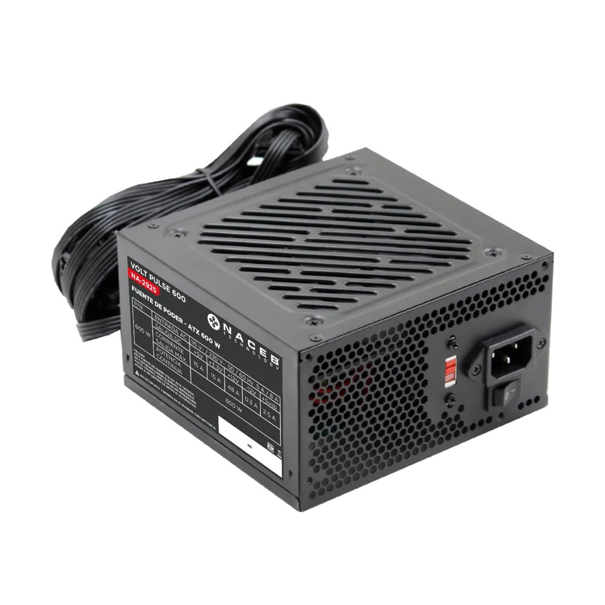 Fuente de poder Naceb Technology NA-2925 - 600 W, Negro, 12 cm, ATX