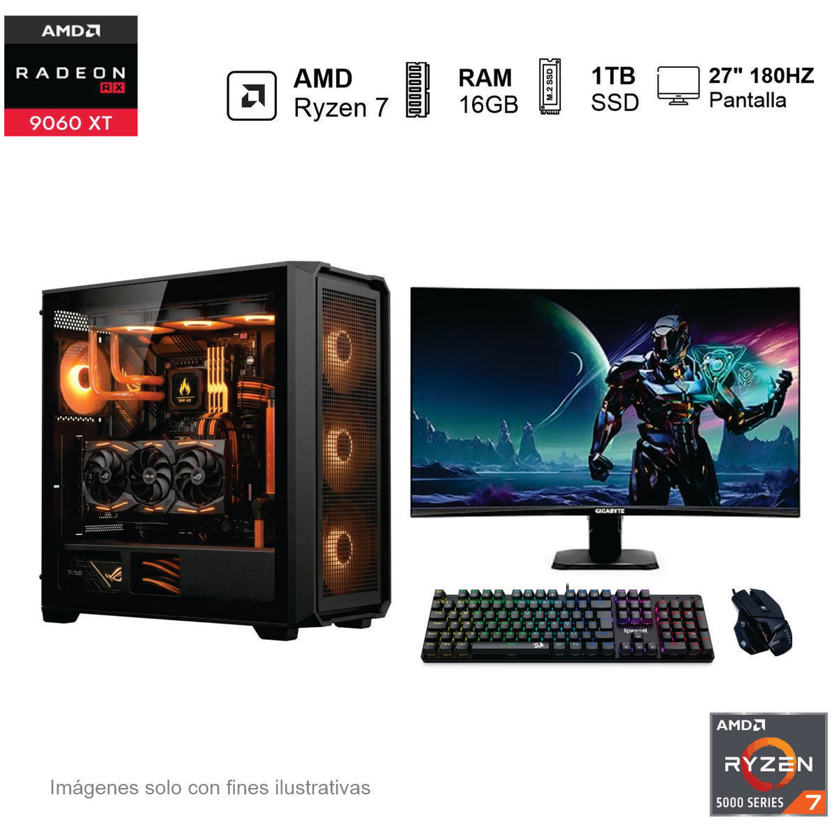PC Gamer RX 9060XT 16GB AMD Ryzen 7 5700 16GB de RAM 1TB SSD NVME 650W WIFI