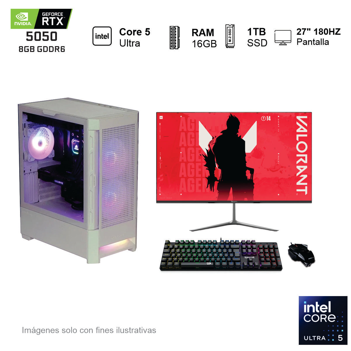 PC Gamer RTX 5050 Intel Core 5 Ultra 225F 16GB de RAM 1TB SSD NVME 650W WIFI