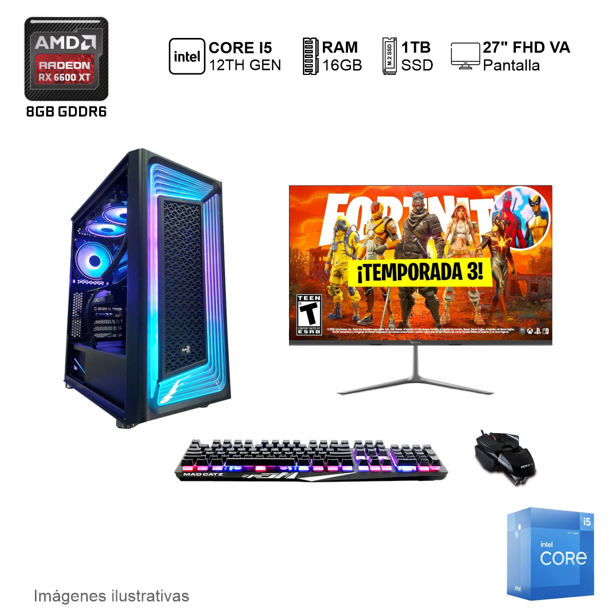 PC Gamer RX 6600XT Intel Core i5 12400 16GB de RAM 1TB SSD NVME 650W WIFI