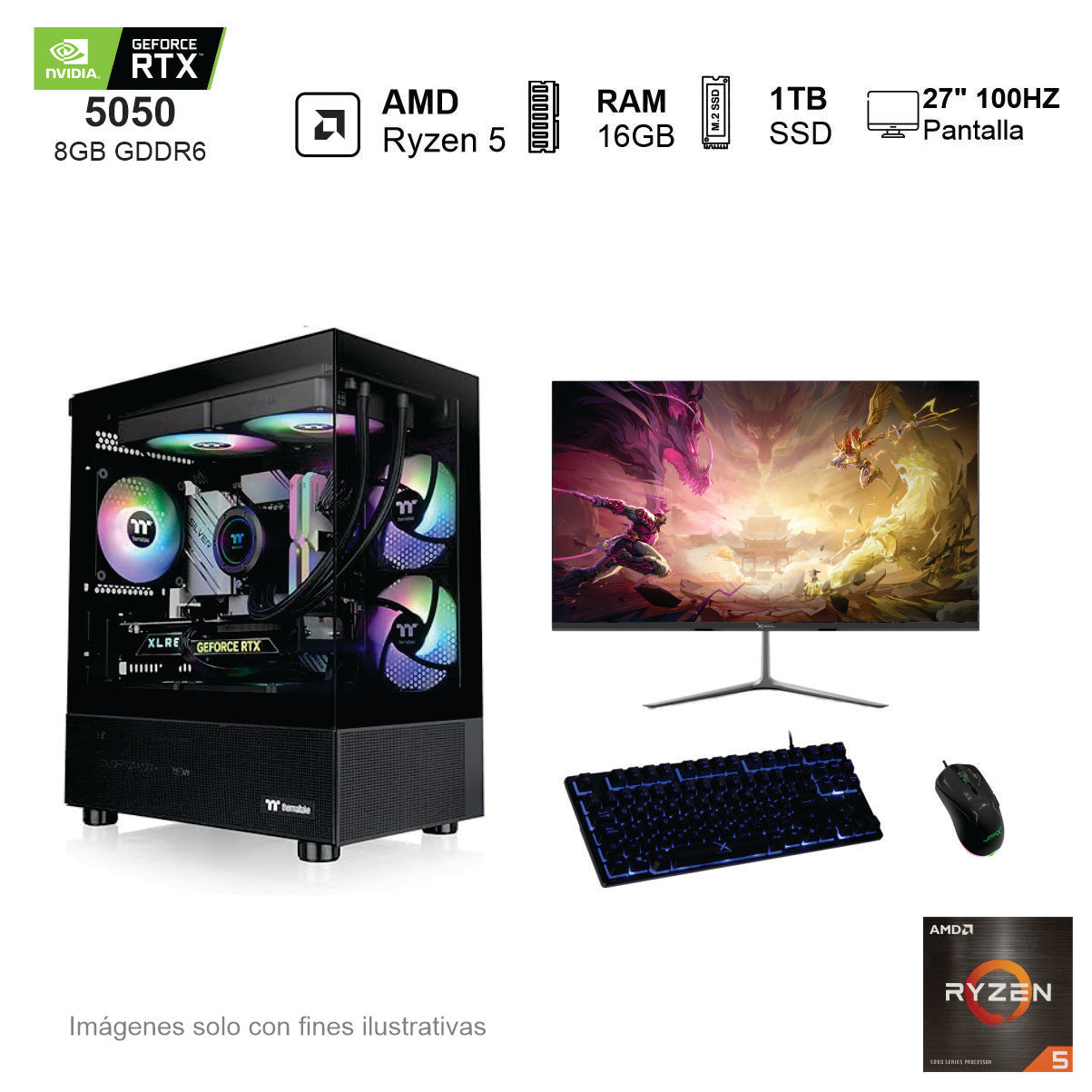 PC Gamer RTX 5050 AMD Ryzen 5 5500 16GB de RAM 1TB SSD NVME 650W WIFI