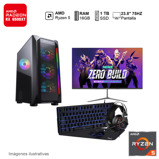 PC Gamer RX 6500XT AMD Ryzen 5 5500 16GB de RAM 1TB SSD 400W WIFI