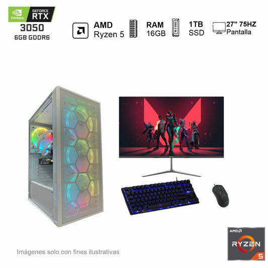 PC Gamer RTX 3050 AMD Ryzen 5 5500 16GB de RAM 1TB SSD NVME 500W WIFI