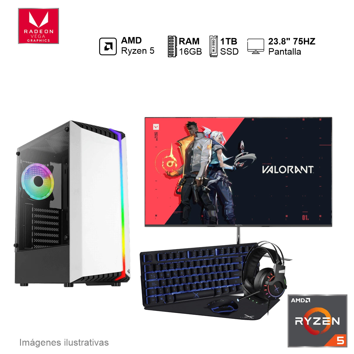 PC Gamer AMD Ryzen 5 5600G 16GB de RAM 1TB SSD 600W WIFI