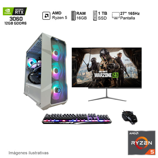 PC Gamer RTX 3060 AMD Ryzen 5 5600X 16GB de RAM 1TB SSD NVME 650W WIFI