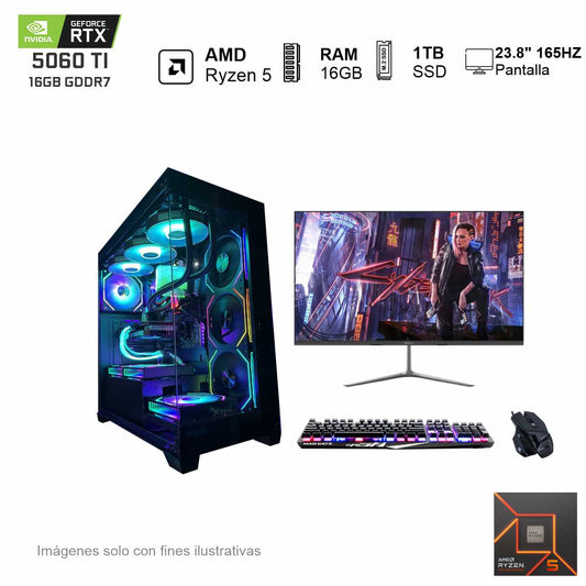 PC Gamer RTX 5060TI AMD Ryzen 5 7600X 16GB de RAM 1TB SSD NVME 650W WIFI