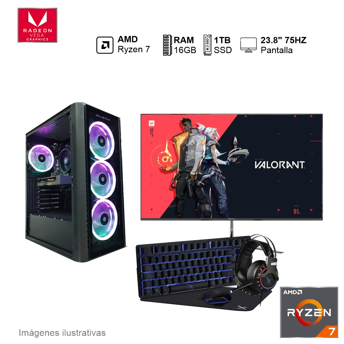 PC Gamer AMD Ryzen 7 5700G 16GB de RAM 1TB SSD 600W WIFI