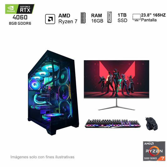 PC Gamer RTX 4060 AMD Ryzen 7 5700 16GB de RAM 1TB SSD NVME 650W WIFI